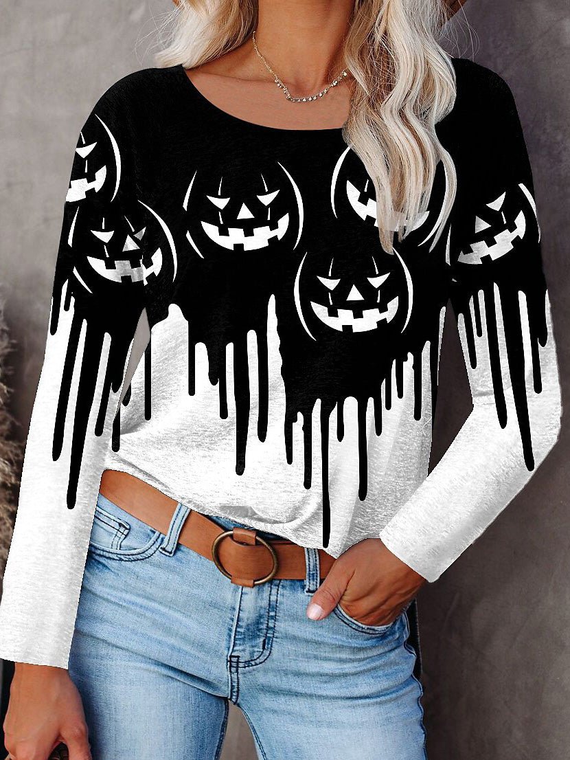 Women's T-Shirts Halloween Print Crew Neck Long Sleeve T-Shirt - T-Shirts - Instastyled | Online Fashion Free Shipping Clothing, Dresses, Tops, Shoes - 22/09/2022 - Color_Blue - Color_Green