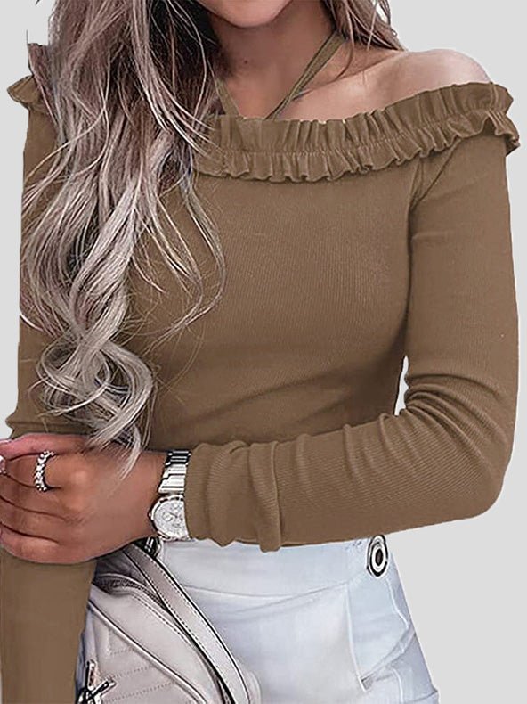 Women's T-Shirts Halter One-Shoulder Long Sleeve T-Shirt - T-Shirts - Instastyled | Online Fashion Free Shipping Clothing, Dresses, Tops, Shoes - 20-30 - 24/08/2022 - color-army_green