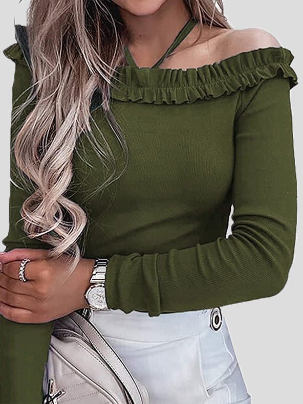 Women's T-Shirts Halter One-Shoulder Long Sleeve T-Shirt - T-Shirts - Instastyled | Online Fashion Free Shipping Clothing, Dresses, Tops, Shoes - 20-30 - 24/08/2022 - color-army_green