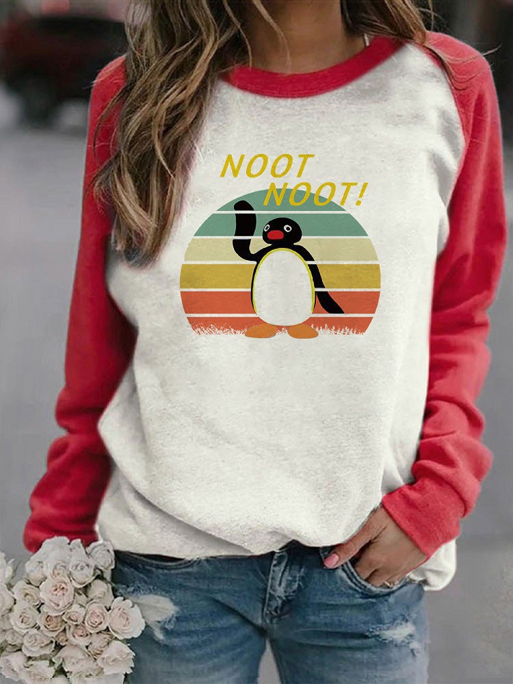 Women's T-Shirts Happy Penguin Crew Neck Long Sleeve T-Shirt - T-Shirts - Instastyled | Online Fashion Free Shipping Clothing, Dresses, Tops, Shoes - 20-30 - 30/12/2021 - color-red