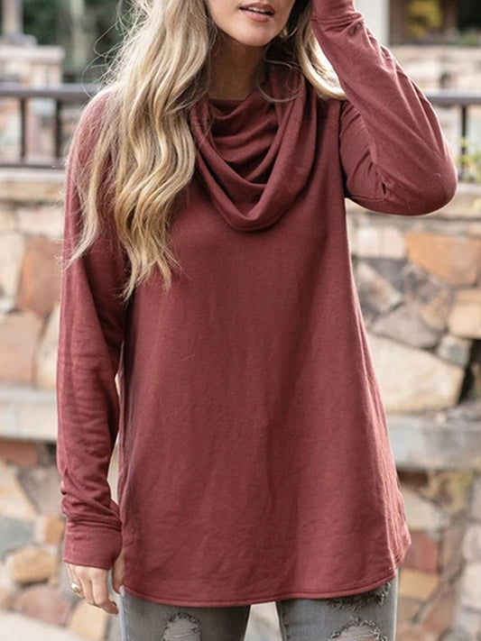 Women's T-Shirts Heap Collar Solid Long Sleeve Casual T-Shirt - T-Shirts - INS | Online Fashion Free Shipping Clothing, Dresses, Tops, Shoes - 07/09/2021 - 10-20 - Category_T-Shirts