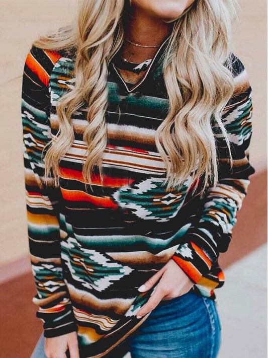 Women's T-Shirts Heap Neck Striped Polygon Long Sleeve T-Shirt - T-Shirts - INS | Online Fashion Free Shipping Clothing, Dresses, Tops, Shoes - 10-20 - 23/09/2021 - color-green