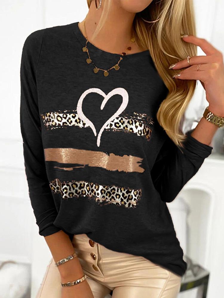 Women's T-Shirts Heart-Shaped Corrugated Long Sleeve Printed Round Neck T-Shirt - T-Shirts - INS | Online Fashion Free Shipping Clothing, Dresses, Tops, Shoes - 10/09/2021 - 20-30 - Category_T-Shirts