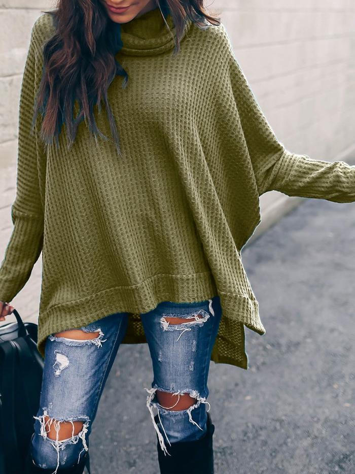 Women's T-Shirts High Collar Long Sleeve Irregular Knitted T-Shirt - T-Shirts - INS | Online Fashion Free Shipping Clothing, Dresses, Tops, Shoes - 03/11/2021 - 20-30 - color-army_green