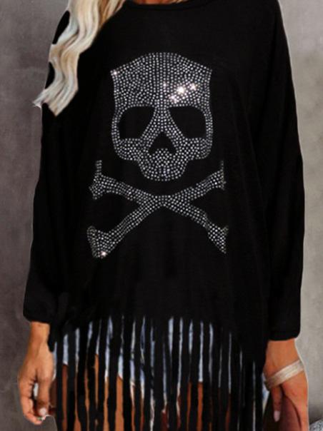 Women's T-Shirts Hot Rhinestone Skull Tassel Bat Long Sleeve T-Shirt - T-Shirts - INS | Online Fashion Free Shipping Clothing, Dresses, Tops, Shoes - 10-20 - 17/09/2021 - Category_T-Shirts