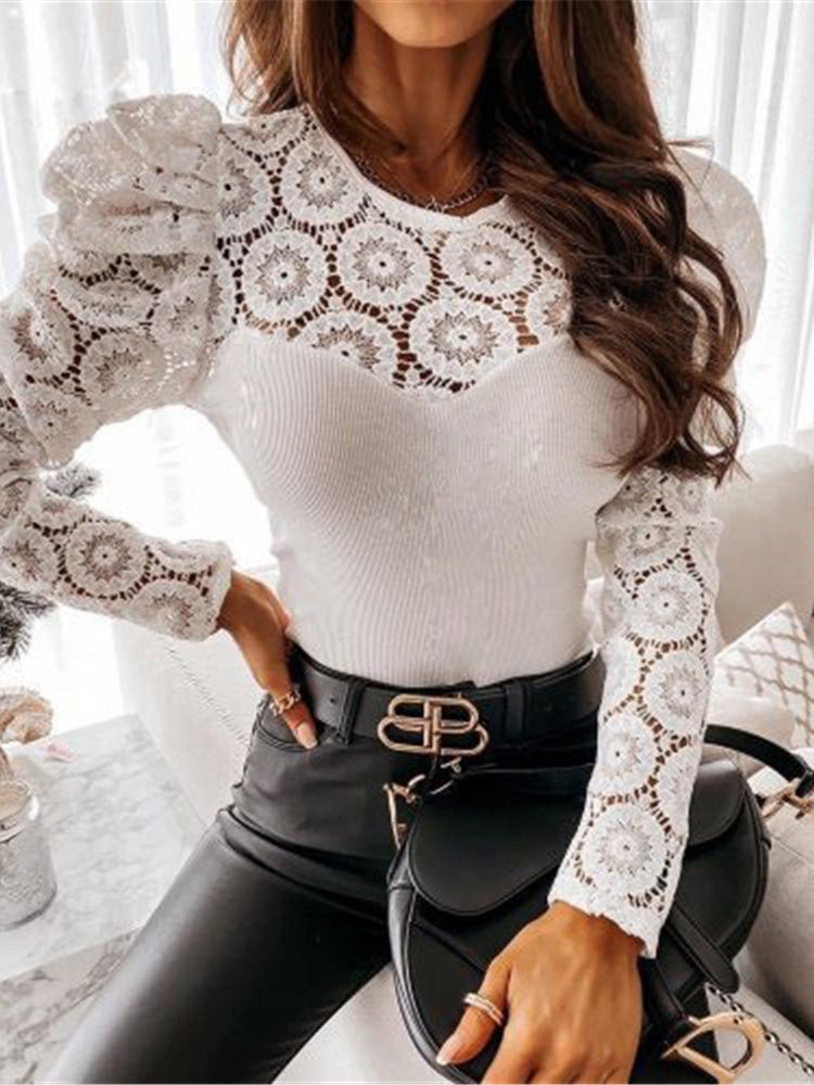 Women's T-Shirts Lace Long Sleeve Slim Fit T-Shirt - T-Shirts - Instastyled | Online Fashion Free Shipping Clothing, Dresses, Tops, Shoes - 20-30 - 25/07/2022 - color-apricot