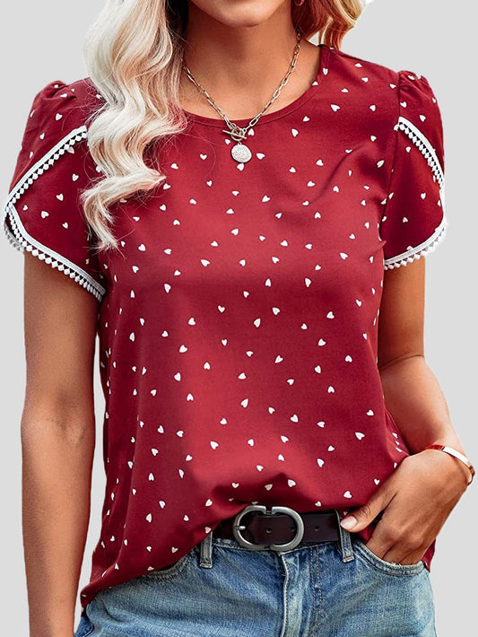 Women's T-Shirts Lace Stitching Polka Dot Short Sleeve T-Shirt - T-Shirts - Instastyled | Online Fashion Free Shipping Clothing, Dresses, Tops, Shoes - 07/01/2022 - 20-30 - color-black