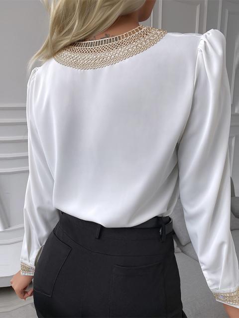 Women's T-Shirts Lace V-Neck Long Sleeve Slim T-Shirts - T-Shirts - INS | Online Fashion Free Shipping Clothing, Dresses, Tops, Shoes - 09/08/2021 - 20-30 - Category_T-Shirts