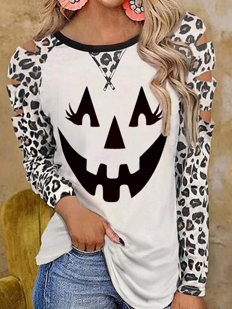 Women's T-Shirts Leopard Print Crew Neck Long Sleeve T-Shirt - T-Shirts - Instastyled | Online Fashion Free Shipping Clothing, Dresses, Tops, Shoes - 20-30 - 24/08/2022 - color-white