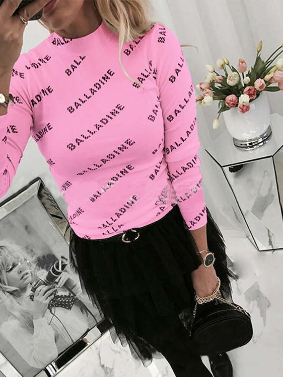 Women's T-Shirts Letter Print Long Sleeve Slim T-Shirt - T-Shirts - Instastyled | Online Fashion Free Shipping Clothing, Dresses, Tops, Shoes - 10-20 - 18/12/2021 - color-black