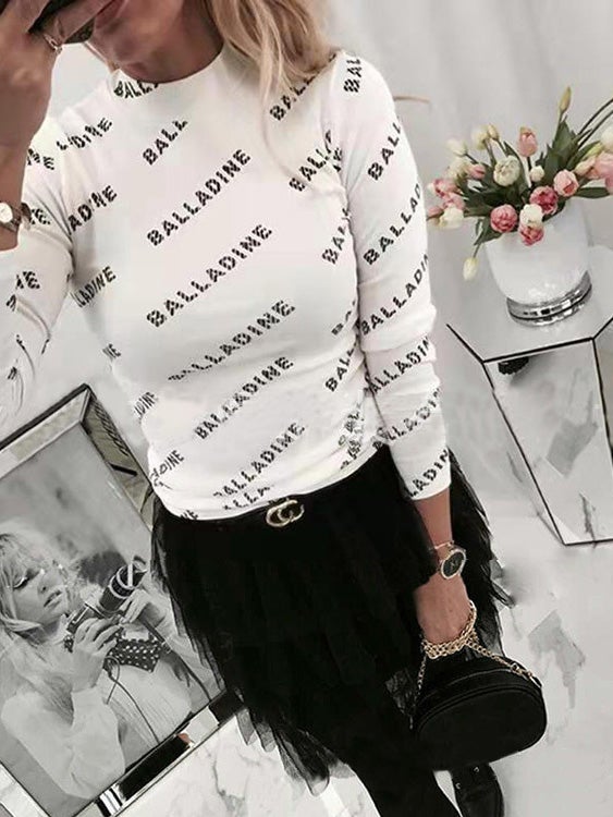 Women's T-Shirts Letter Print Long Sleeve Slim T-Shirt - T-Shirts - Instastyled | Online Fashion Free Shipping Clothing, Dresses, Tops, Shoes - 10-20 - 18/12/2021 - color-black