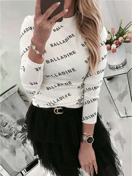 Women's T-Shirts Letter Print Long Sleeve Slim T-Shirt - T-Shirts - Instastyled | Online Fashion Free Shipping Clothing, Dresses, Tops, Shoes - 10-20 - 18/12/2021 - color-black