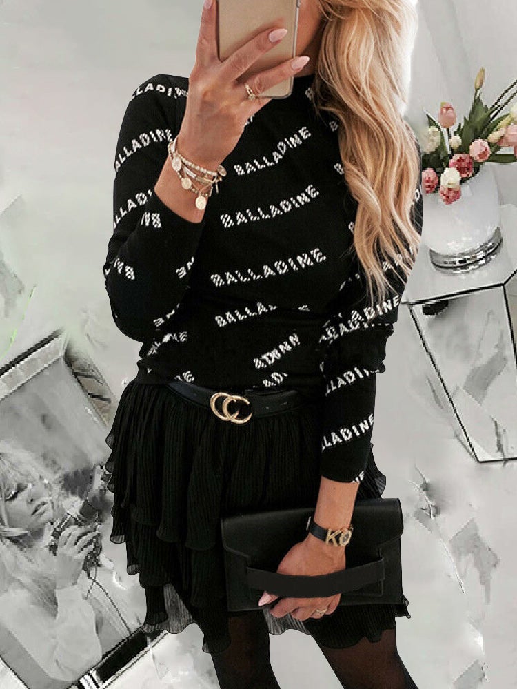 Women's T-Shirts Letter Print Long Sleeve Slim T-Shirt - T-Shirts - Instastyled | Online Fashion Free Shipping Clothing, Dresses, Tops, Shoes - 10-20 - 18/12/2021 - color-black