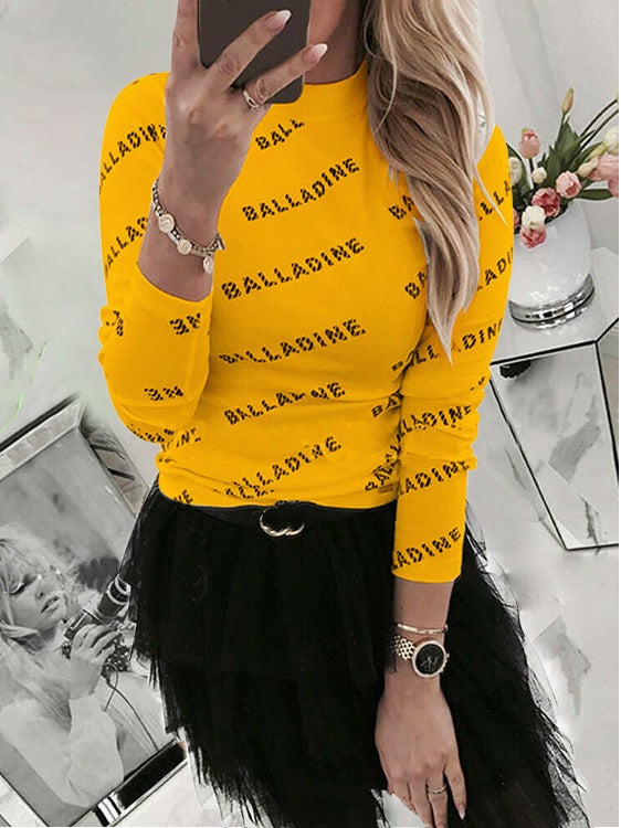 Women's T-Shirts Letter Print Long Sleeve Slim T-Shirt - T-Shirts - Instastyled | Online Fashion Free Shipping Clothing, Dresses, Tops, Shoes - 10-20 - 18/12/2021 - color-black