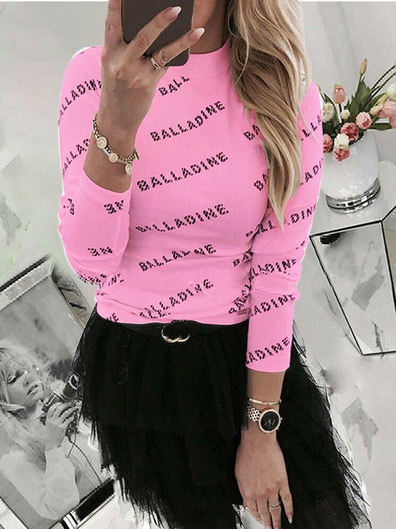 Women's T-Shirts Letter Print Long Sleeve Slim T-Shirt - T-Shirts - Instastyled | Online Fashion Free Shipping Clothing, Dresses, Tops, Shoes - 10-20 - 18/12/2021 - color-black