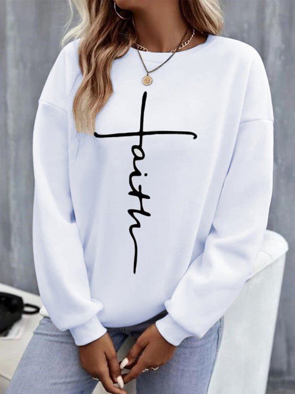 Women's T-Shirts Letter Print Round Neck Long Sleeve T-Shirt - T-Shirts - Instastyled | Online Fashion Free Shipping Clothing, Dresses, Tops, Shoes - 14/09/2022 - Color_White - HDL