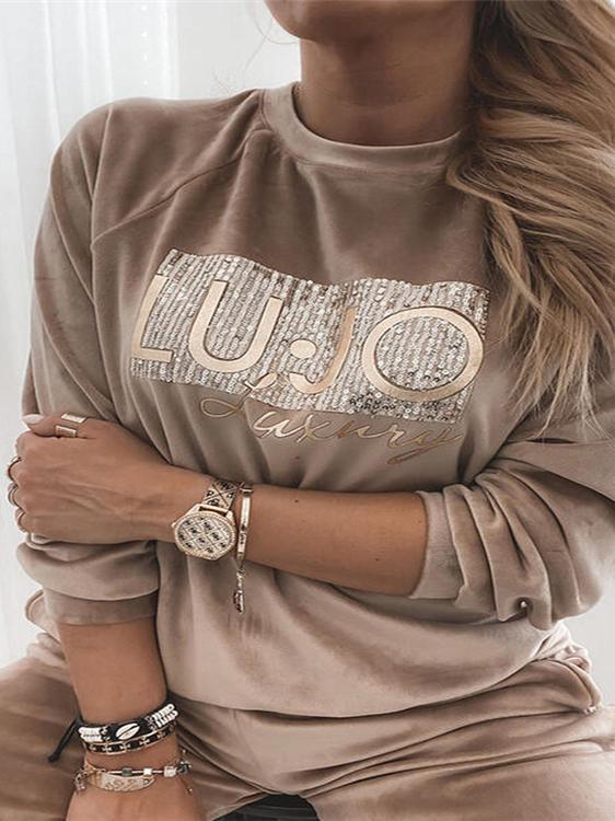 Women's T-Shirts Letter Sequin Embroidered Long Sleeve T-Shirt - T-Shirts - INS | Online Fashion Free Shipping Clothing, Dresses, Tops, Shoes - 16/11/2021 - 20-30 - color-black