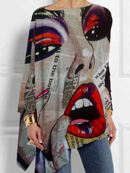 Women's T-Shirts Lip Print Round Neck Pullover Long Sleeve T-Shirt - T-Shirts - INS | Online Fashion Free Shipping Clothing, Dresses, Tops, Shoes - 09/09/2021 - 10-20 - Category_T-Shirts