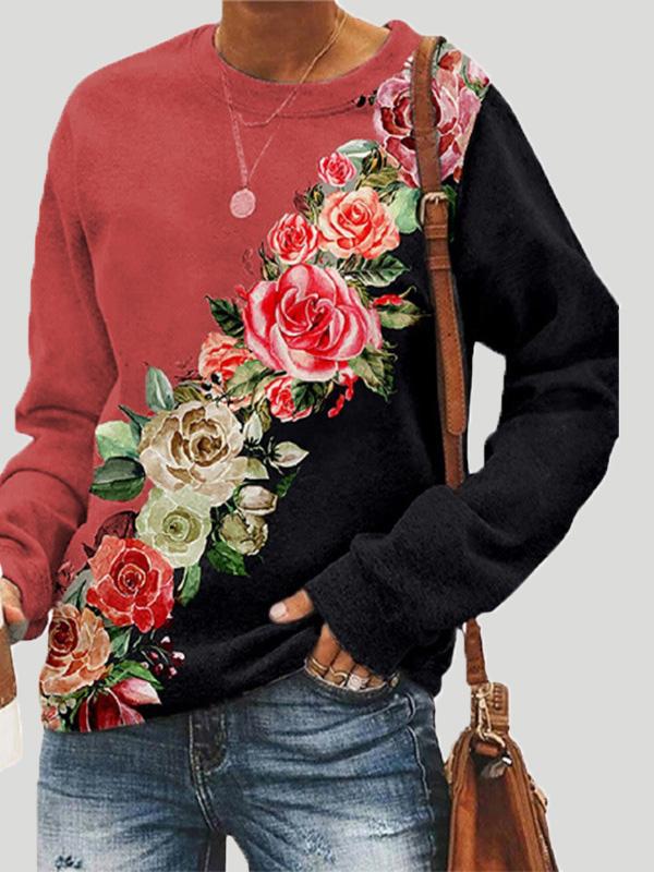 Women's T-Shirts Long Sleeve Round Neck Floral Print T-Shirts - T-Shirts - INS | Online Fashion Free Shipping Clothing, Dresses, Tops, Shoes - 20-30 - 20/08/2021 - Category_T-Shirts