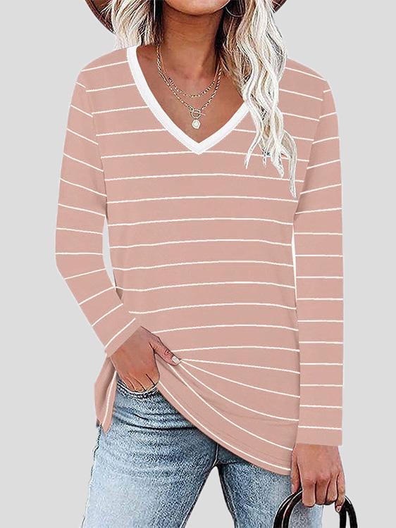 Women's T-Shirts Long Sleeve V-Neck Striped Casual T-Shirt - T-Shirts - INS | Online Fashion Free Shipping Clothing, Dresses, Tops, Shoes - 10/09/2021 - 20-30 - Category_T-Shirts