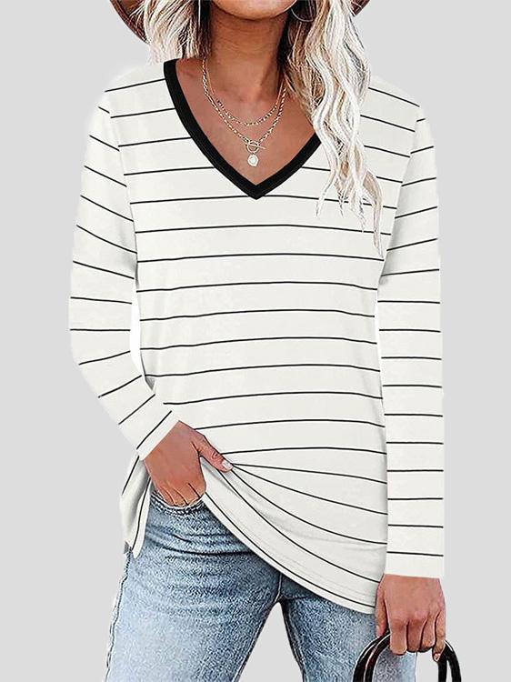 Women's T-Shirts Long Sleeve V-Neck Striped Casual T-Shirt - T-Shirts - INS | Online Fashion Free Shipping Clothing, Dresses, Tops, Shoes - 10/09/2021 - 20-30 - Category_T-Shirts