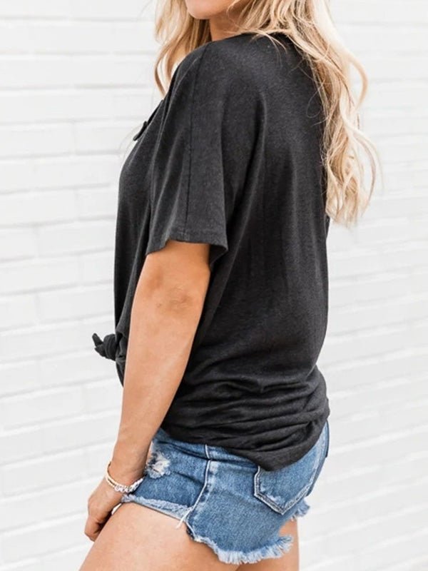 Women's T-Shirts Loose Button Short Sleeve T-Shirt - T-Shirts - Instastyled | Online Fashion Free Shipping Clothing, Dresses, Tops, Shoes - 20-30 - 21/02/2022 - color-black