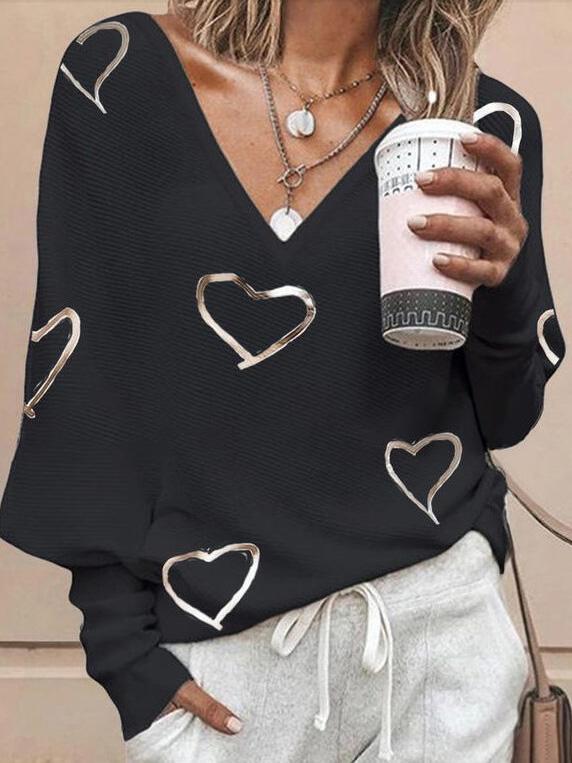 Women's T-Shirts Loose Love Printed Long Sleeve Pullover T-Shirts - T-Shirts - INS | Online Fashion Free Shipping Clothing, Dresses, Tops, Shoes - 19/08/2021 - 20-30 - Category_T-Shirts