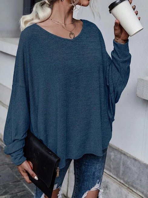 Women's T-Shirts Loose Solid Dropped Shoulder T-Shirt - T-Shirts - Instastyled | Online Fashion Free Shipping Clothing, Dresses, Tops, Shoes - 20-30 - 26/07/2022 - color-gray_blue