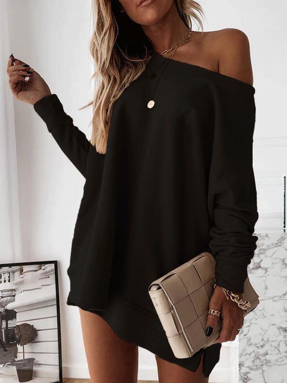 Women's T-Shirts Loose Solid Off-Shoulder Long Sleeve Sweater - T-Shirts - INS | Online Fashion Free Shipping Clothing, Dresses, Tops, Shoes - 10-20 - 30/08/2021 - Category_T-Shirts