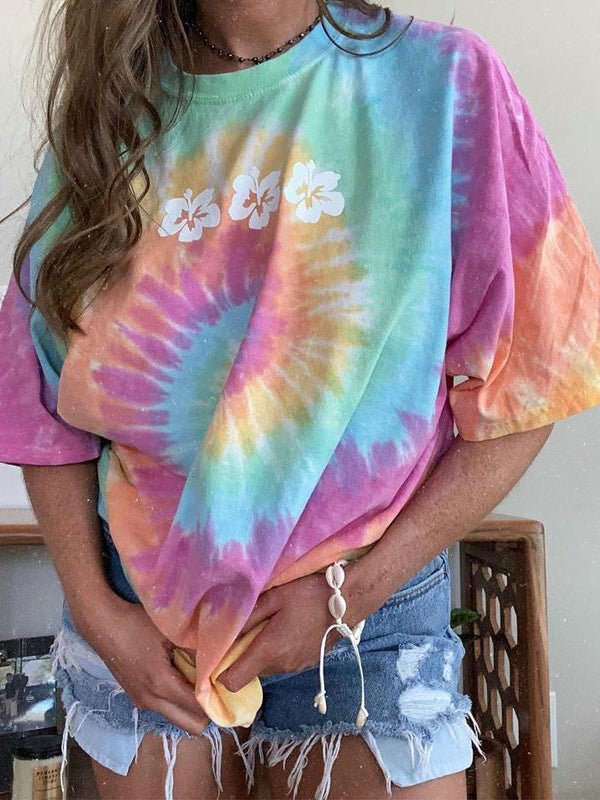 Women's T-Shirts Loose Tie Dye Crew Neck Short Sleeve T-Shirt - T-Shirts - Instastyled | Online Fashion Free Shipping Clothing, Dresses, Tops, Shoes - 20-30 - 25/04/2022 - color-multi