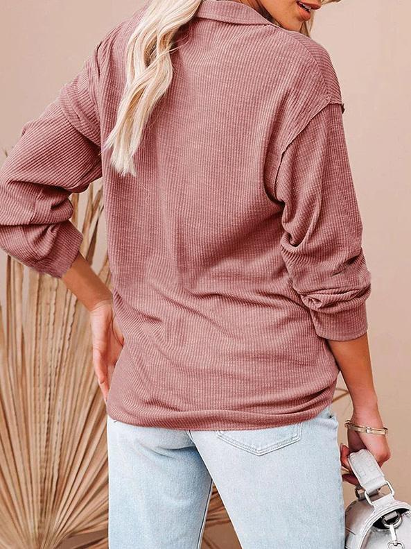 Women's T-Shirts Loose Zipper V-Neck Long Sleeve T-Shirt - T-Shirts - INS | Online Fashion Free Shipping Clothing, Dresses, Tops, Shoes - 20-30 - 20/08/2021 - Category_T-Shirts