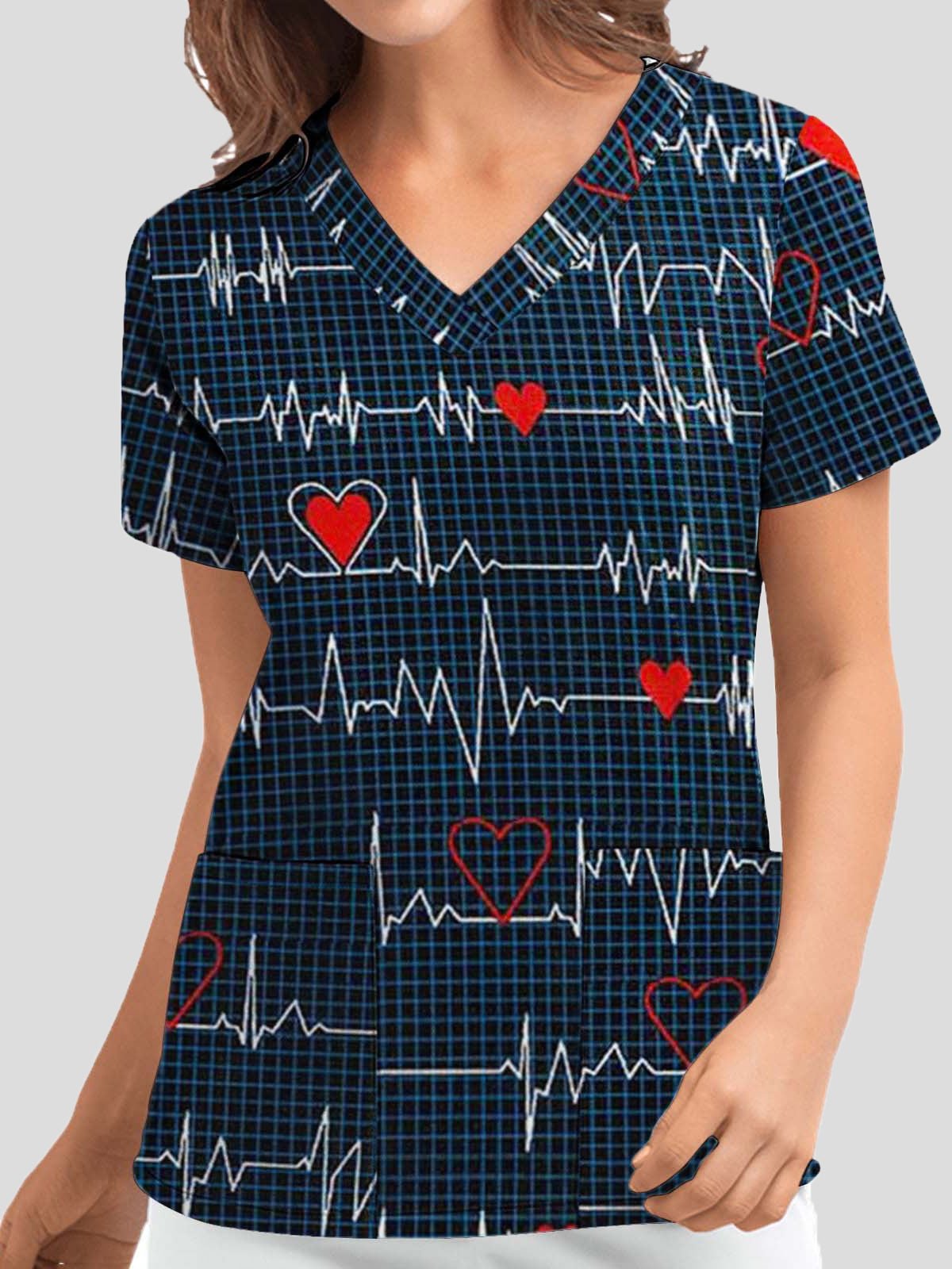 Women's T-Shirts Love Printed V-Neck Short Sleeve T-Shirt - T-Shirts - Instastyled | Online Fashion Free Shipping Clothing, Dresses, Tops, Shoes - 06/11/2022 - 20-30 - color-blue