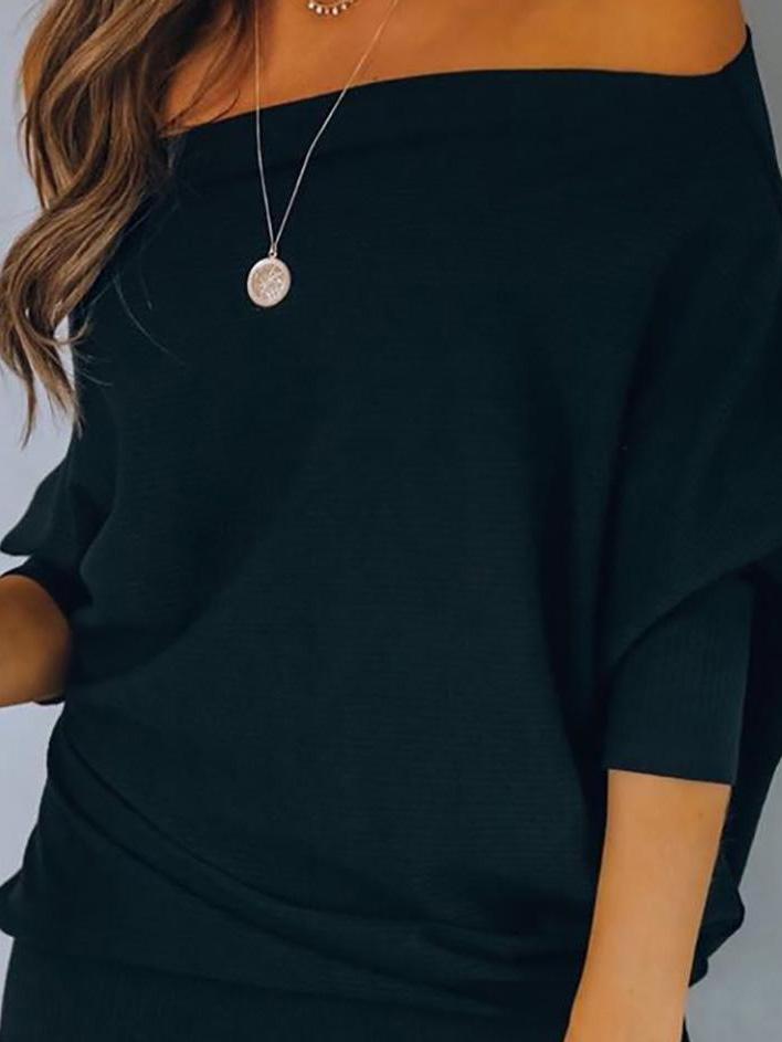 Women's T-Shirts Oblique Collar Off Shoulder Long Sleeve T-Shirts - T-Shirts - INS | Online Fashion Free Shipping Clothing, Dresses, Tops, Shoes - 04/09/2021 - 20-30 - Category_T-Shirts