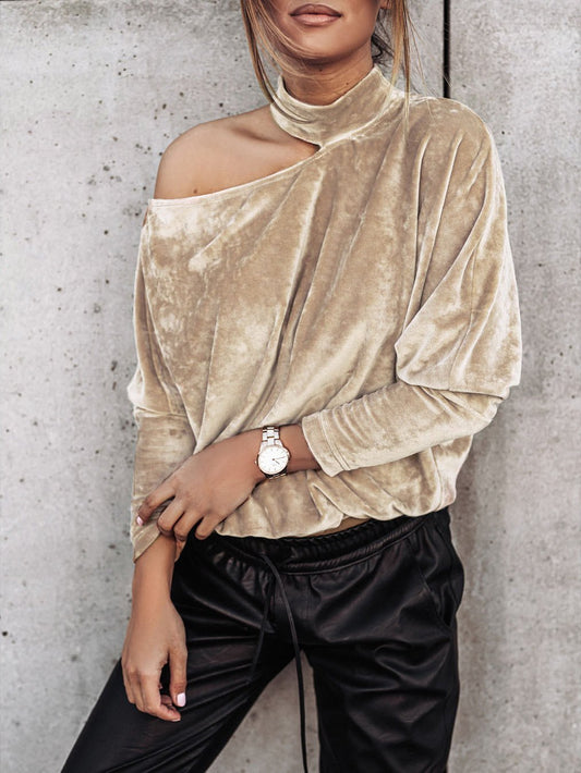 Women's T-Shirts Off-Shoulder Long Sleeve Gold Velvet Solid Top - T-Shirts - INS | Online Fashion Free Shipping Clothing, Dresses, Tops, Shoes - 19/08/2021 - 30-40 - Category_T-Shirts