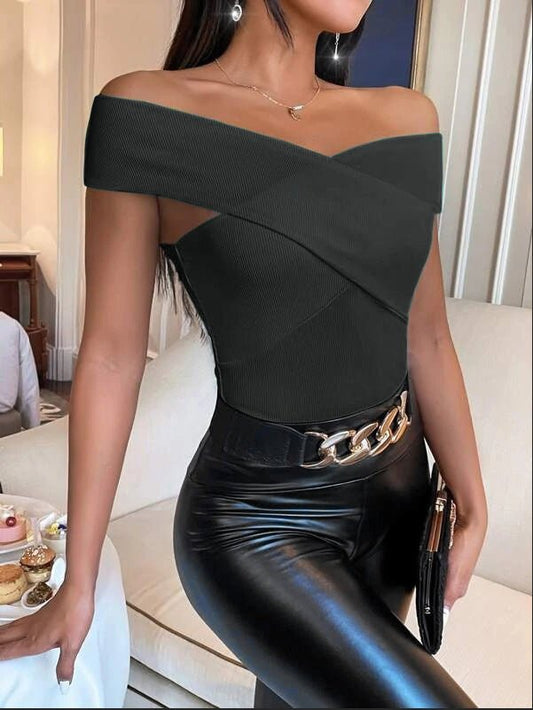 Women's T-Shirts Off-Shoulder Sleeveless Crossover Bare Back T-Shirt - T-Shirts - Instastyled | Online Fashion Free Shipping Clothing, Dresses, Tops, Shoes - 05/05/2022 - 20-30 - color-black