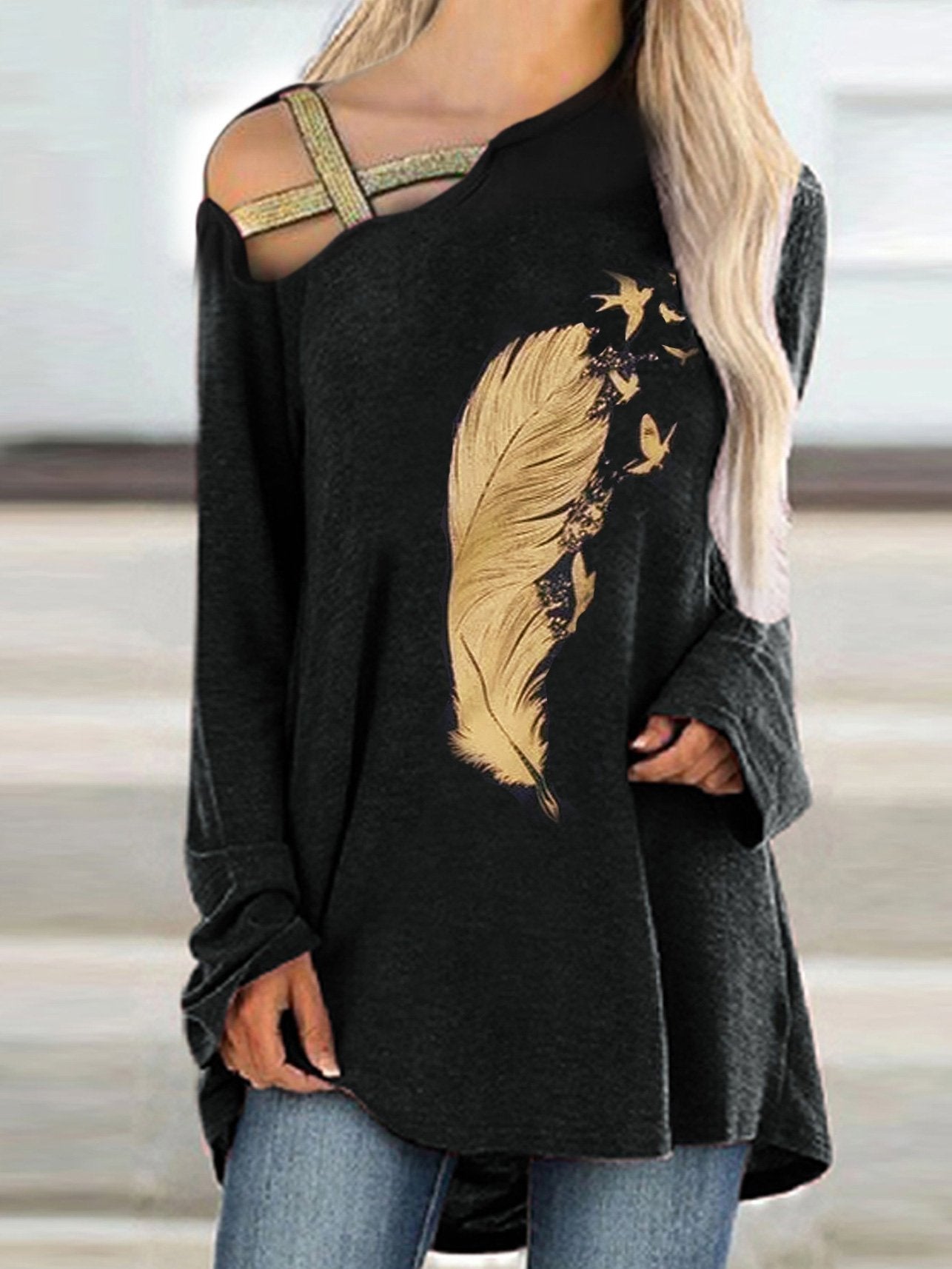 Women's T-Shirts Off-The-Shoulder Car Long Sleeve Pullover T-Shirt - T-Shirts - INS | Online Fashion Free Shipping Clothing, Dresses, Tops, Shoes - 10/09/2021 - 20-30 - Category_T-Shirts