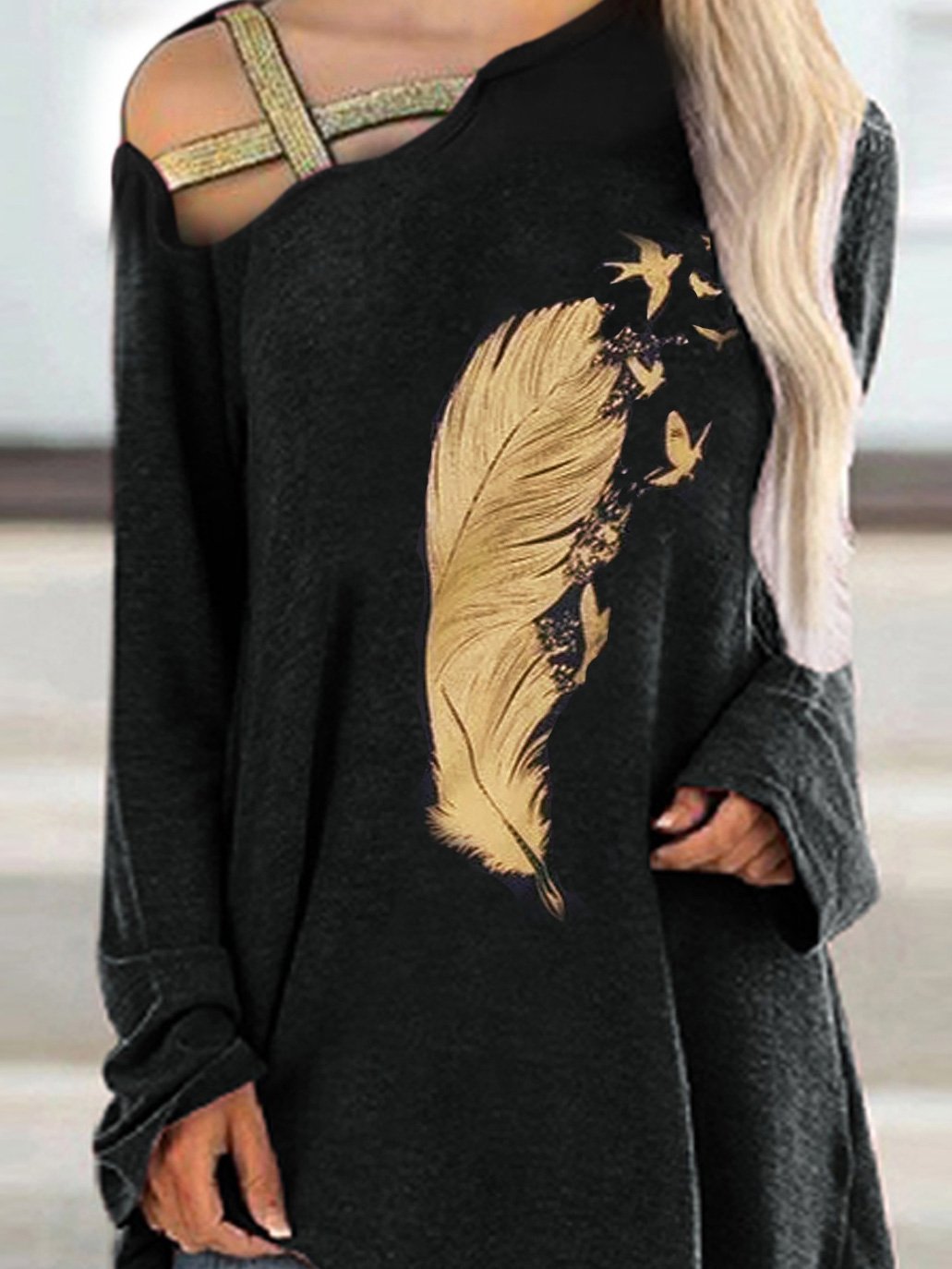 Women's T-Shirts Off-The-Shoulder Car Long Sleeve Pullover T-Shirt - T-Shirts - INS | Online Fashion Free Shipping Clothing, Dresses, Tops, Shoes - 10/09/2021 - 20-30 - Category_T-Shirts