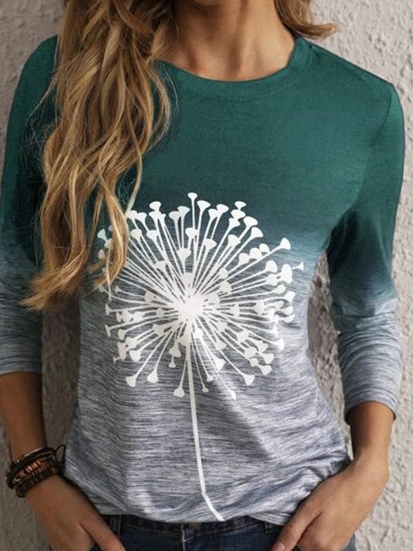 Women's T-Shirts Ombre Dandelion Print Long Sleeve T-Shirt - T-Shirts - Instastyled | Online Fashion Free Shipping Clothing, Dresses, Tops, Shoes - 02/08/2022 - 20-30 - color-blue