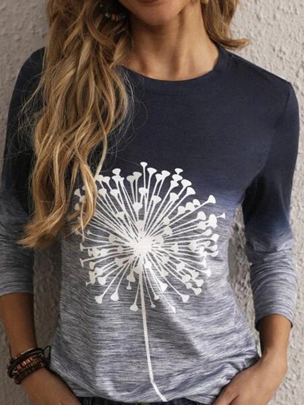 Women's T-Shirts Ombre Dandelion Print Long Sleeve T-Shirt - T-Shirts - Instastyled | Online Fashion Free Shipping Clothing, Dresses, Tops, Shoes - 02/08/2022 - 20-30 - color-blue