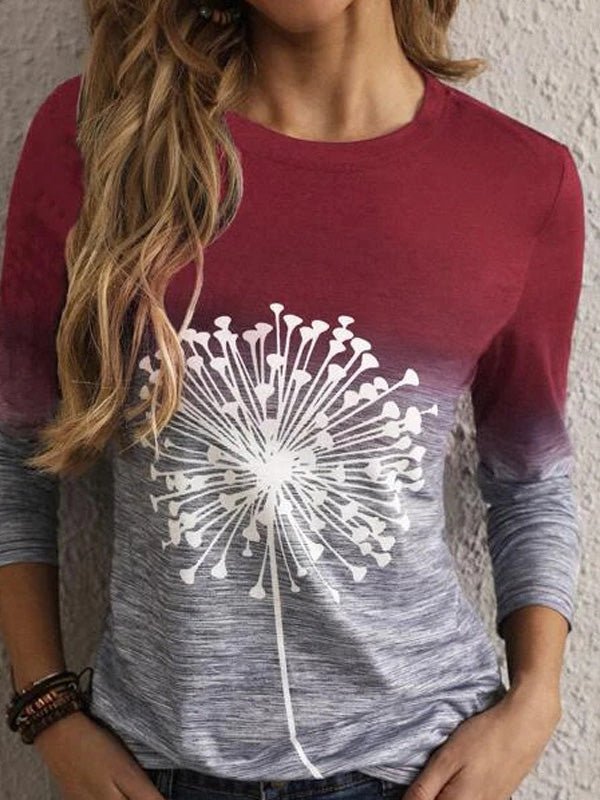 Women's T-Shirts Ombre Dandelion Print Long Sleeve T-Shirt - T-Shirts - Instastyled | Online Fashion Free Shipping Clothing, Dresses, Tops, Shoes - 02/08/2022 - 20-30 - color-blue