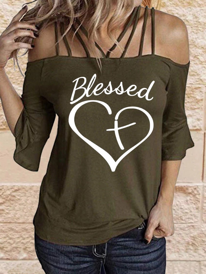 Women's T-Shirts One-Shoulder Strap Flared Short Sleeve T-Shirt - T-Shirts - Instastyled | Online Fashion Free Shipping Clothing, Dresses, Tops, Shoes - 11/03/2022 - 20-30 - C