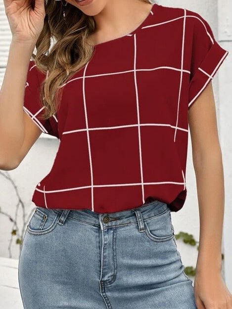 Women's T-Shirts Plaid Print Round Neck Short Sleeve T-Shirt - T-Shirts - Instastyled | Online Fashion Free Shipping Clothing, Dresses, Tops, Shoes - 20-30 - 20/04/2022 - color-black