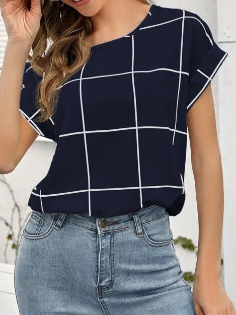 Women's T-Shirts Plaid Print Round Neck Short Sleeve T-Shirt - T-Shirts - Instastyled | Online Fashion Free Shipping Clothing, Dresses, Tops, Shoes - 20-30 - 20/04/2022 - color-black