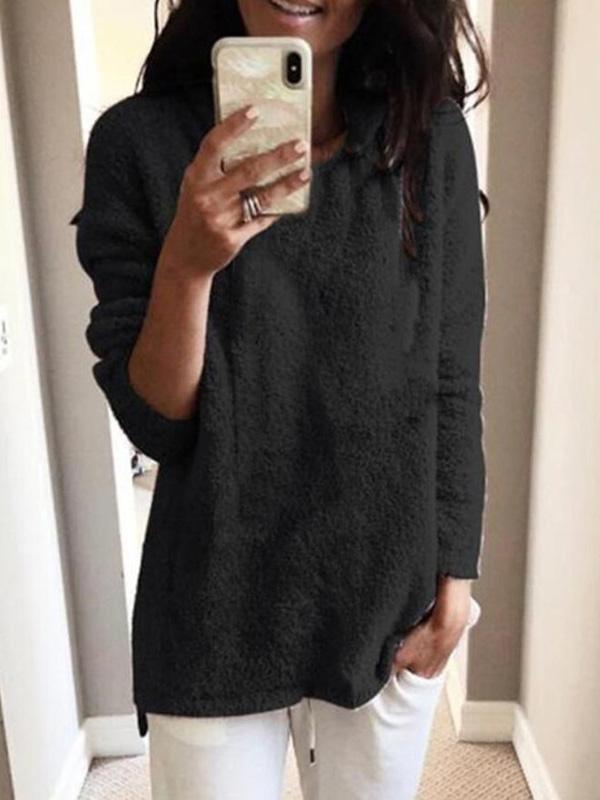 Women's T-Shirts Plush Round Neck Long Sleeve T-Shirt - T-Shirts - Instastyled | Online Fashion Free Shipping Clothing, Dresses, Tops, Shoes - 02/12/2021 - 10-20 - color-black