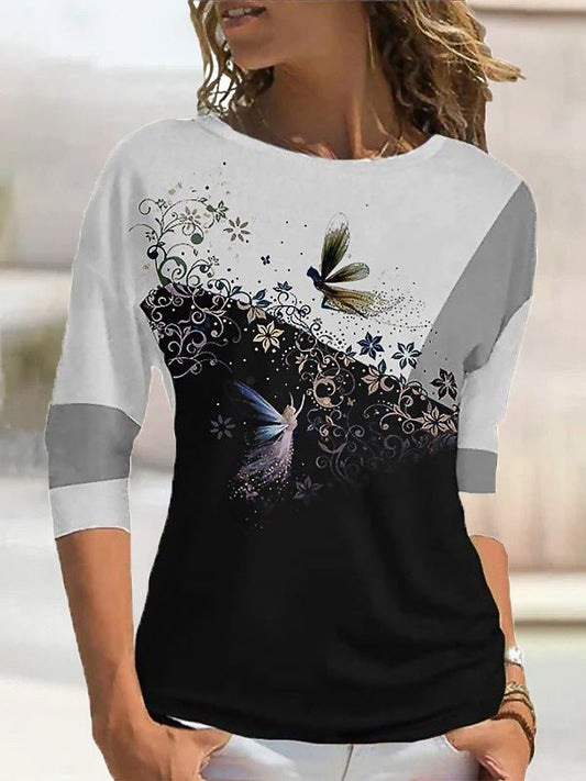 Women's T-Shirts Printed Crew Neck Long Sleeve Casual T-Shirt - T-Shirts - Instastyled | Online Fashion Free Shipping Clothing, Dresses, Tops, Shoes - 20-30 - 29/07/2022 - color-black