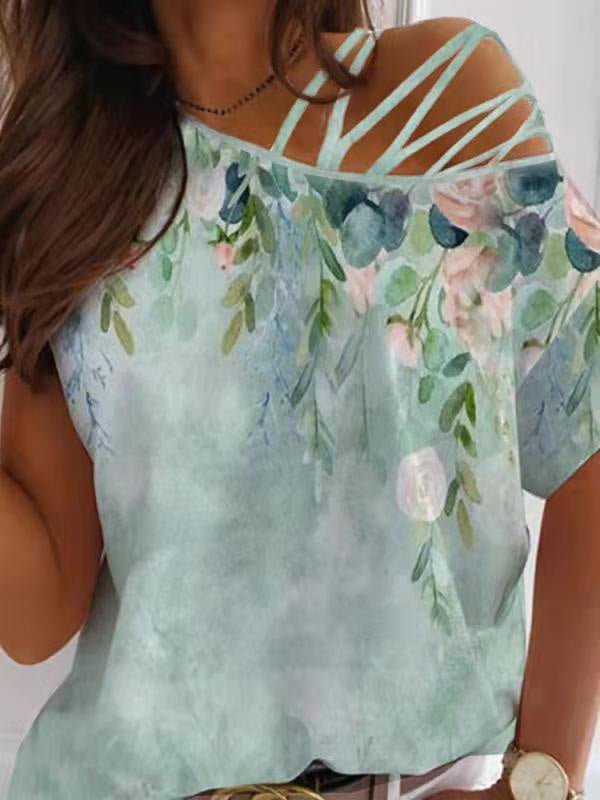 Women's T-Shirts Printed Off-Shoulder Short Sleeve T-Shirt - T-Shirts - Instastyled | Online Fashion Free Shipping Clothing, Dresses, Tops, Shoes - 09/03/2022 - 20-30 - color-green