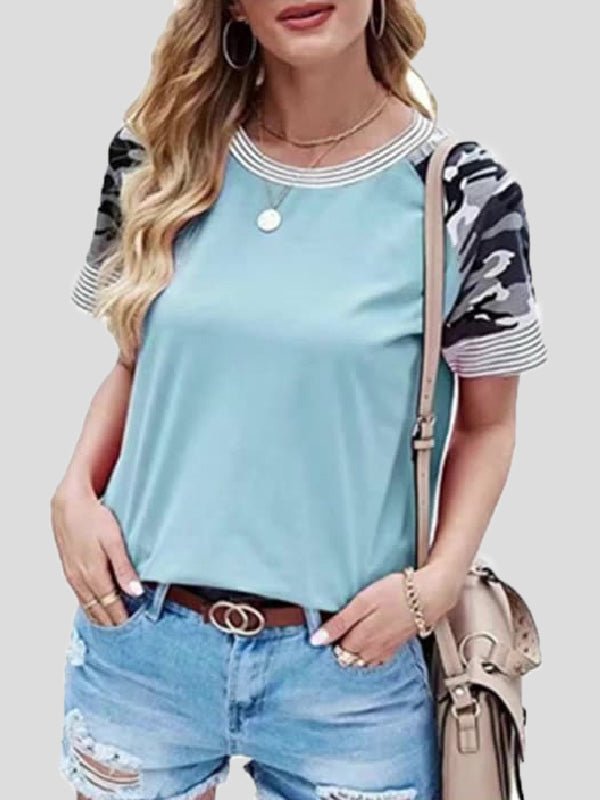 Women's T-Shirts Printed Panel Striped Short Sleeve T-Shirt - T-Shirts - Instastyled | Online Fashion Free Shipping Clothing, Dresses, Tops, Shoes - 18/02/2022 - 20-30 - color-black