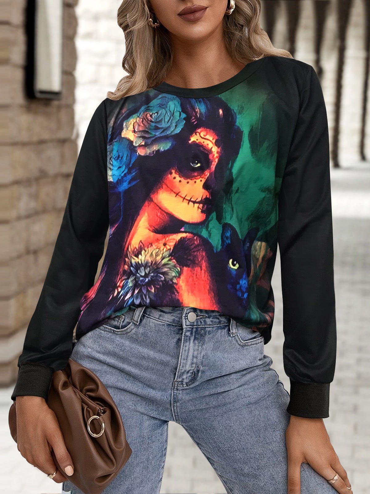 Women's T-Shirts Printed Round Neck Long Sleeve Casual T-Shirt - T-Shirts - Instastyled | Online Fashion Free Shipping Clothing, Dresses, Tops, Shoes - 17/08/2022 - 20-30 - color-green