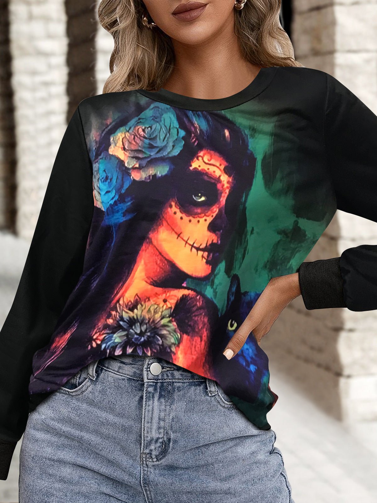 Women's T-Shirts Printed Round Neck Long Sleeve Casual T-Shirt - T-Shirts - Instastyled | Online Fashion Free Shipping Clothing, Dresses, Tops, Shoes - 17/08/2022 - 20-30 - color-green