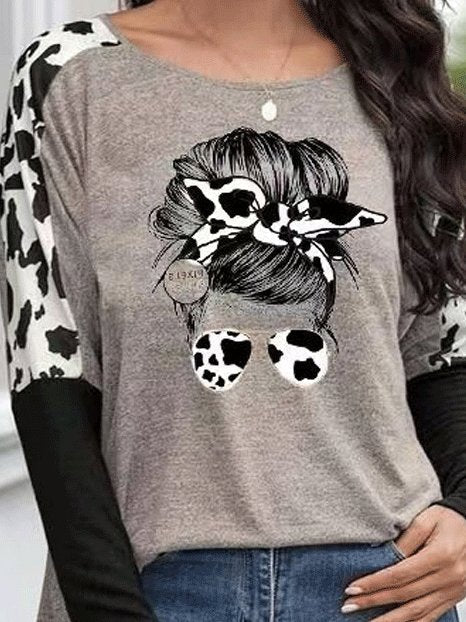 Women's T-Shirts Printed Round Neck Long Sleeve T-Shirt - T-Shirts - INS | Online Fashion Free Shipping Clothing, Dresses, Tops, Shoes - 09/11/2021 - 20-30 - color-gray